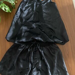 Dark Blue Satin Tank and Shorts Set